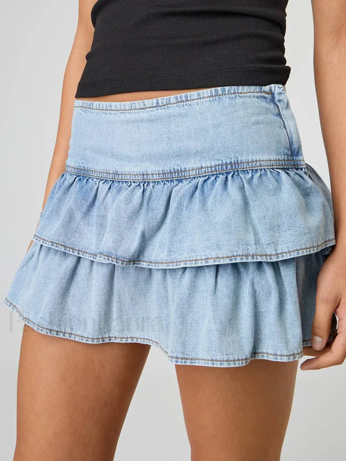 Ruffled Denim Mini Skirt