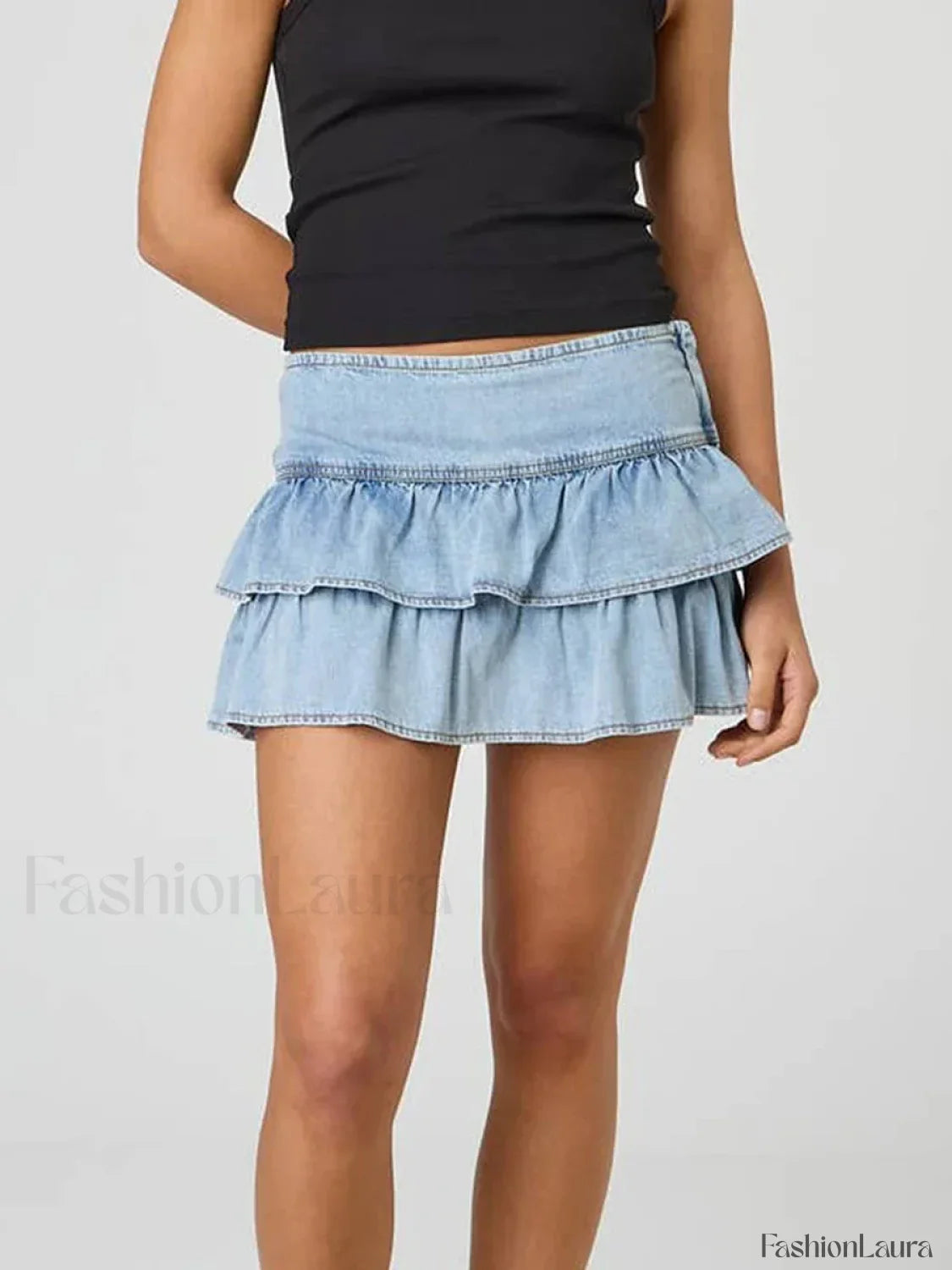 Ruffled Denim Mini Skirt