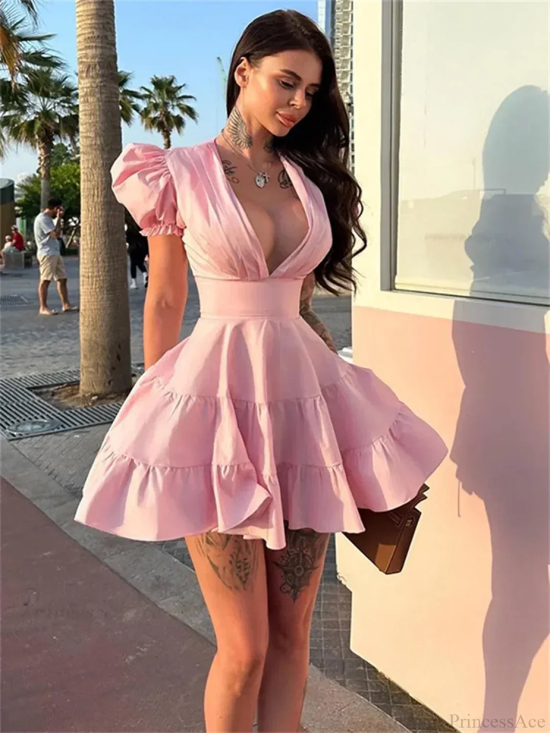 Ruffled Lace-Up Slim Mini Dress - View 4
