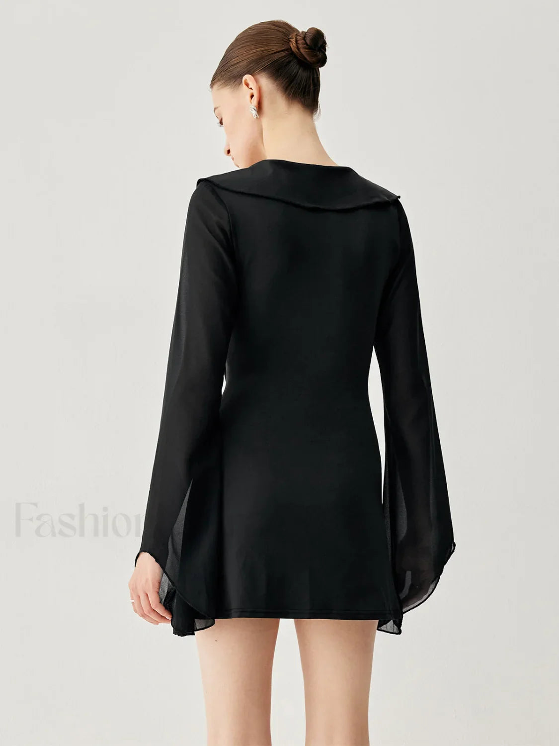 Ruffled Long Sleeve Trendy Tie Patchwork Short Dress