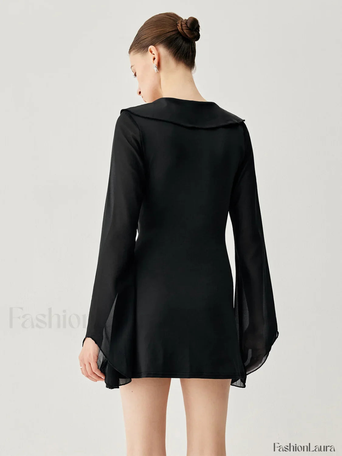 Ruffled Long Sleeve Trendy Tie Patchwork Short Dress