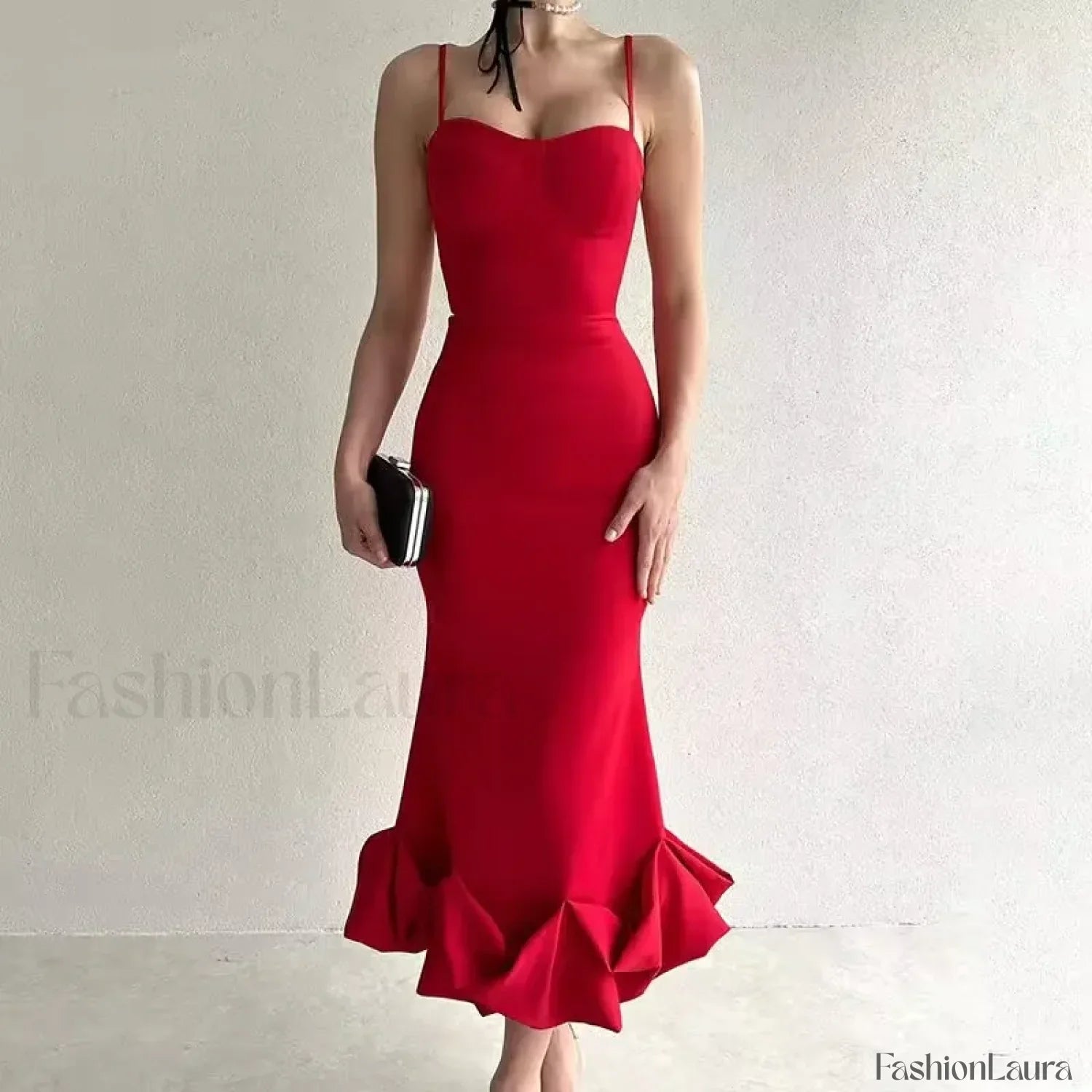 Ruffled Pencil Bodycon Midi Dress