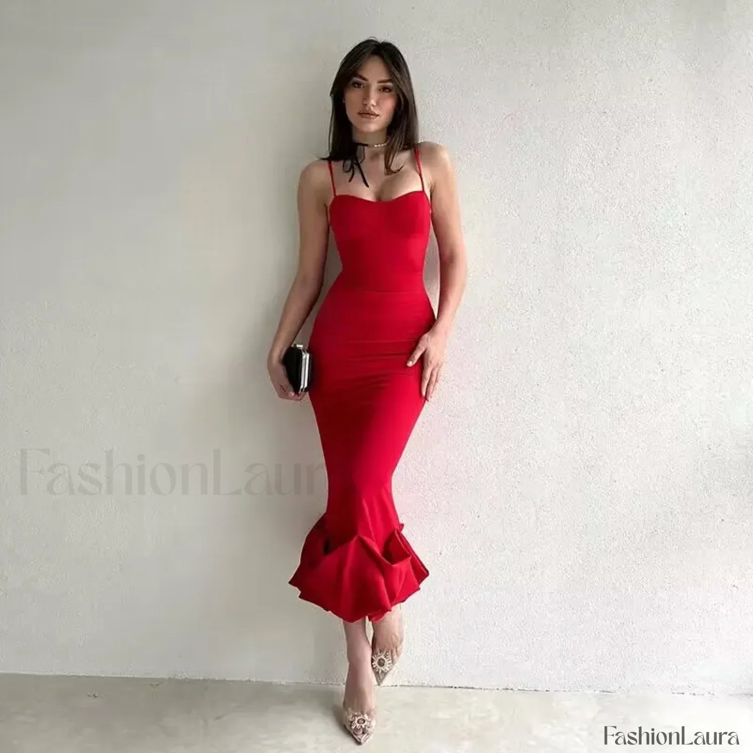 Ruffled Pencil Bodycon Midi Dress