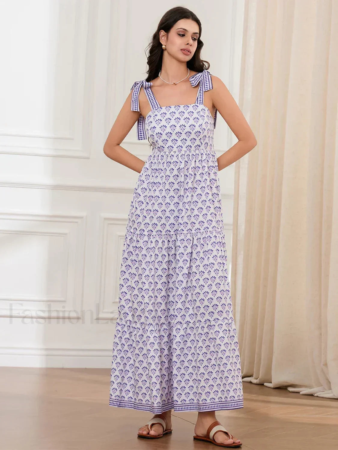 Ruffled Printed A-Line Maxi Dress