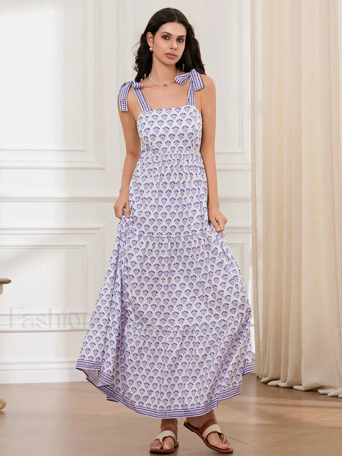 Ruffled Printed A-Line Maxi Dress