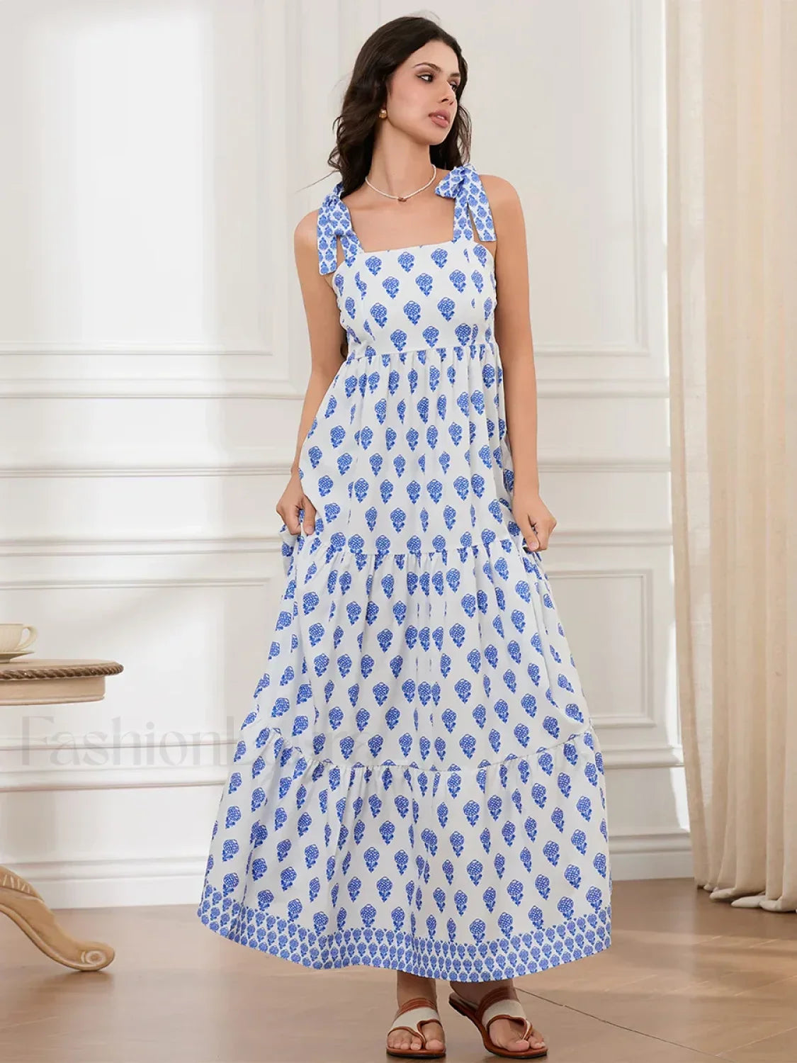Ruffled Printed A-Line Maxi Dress