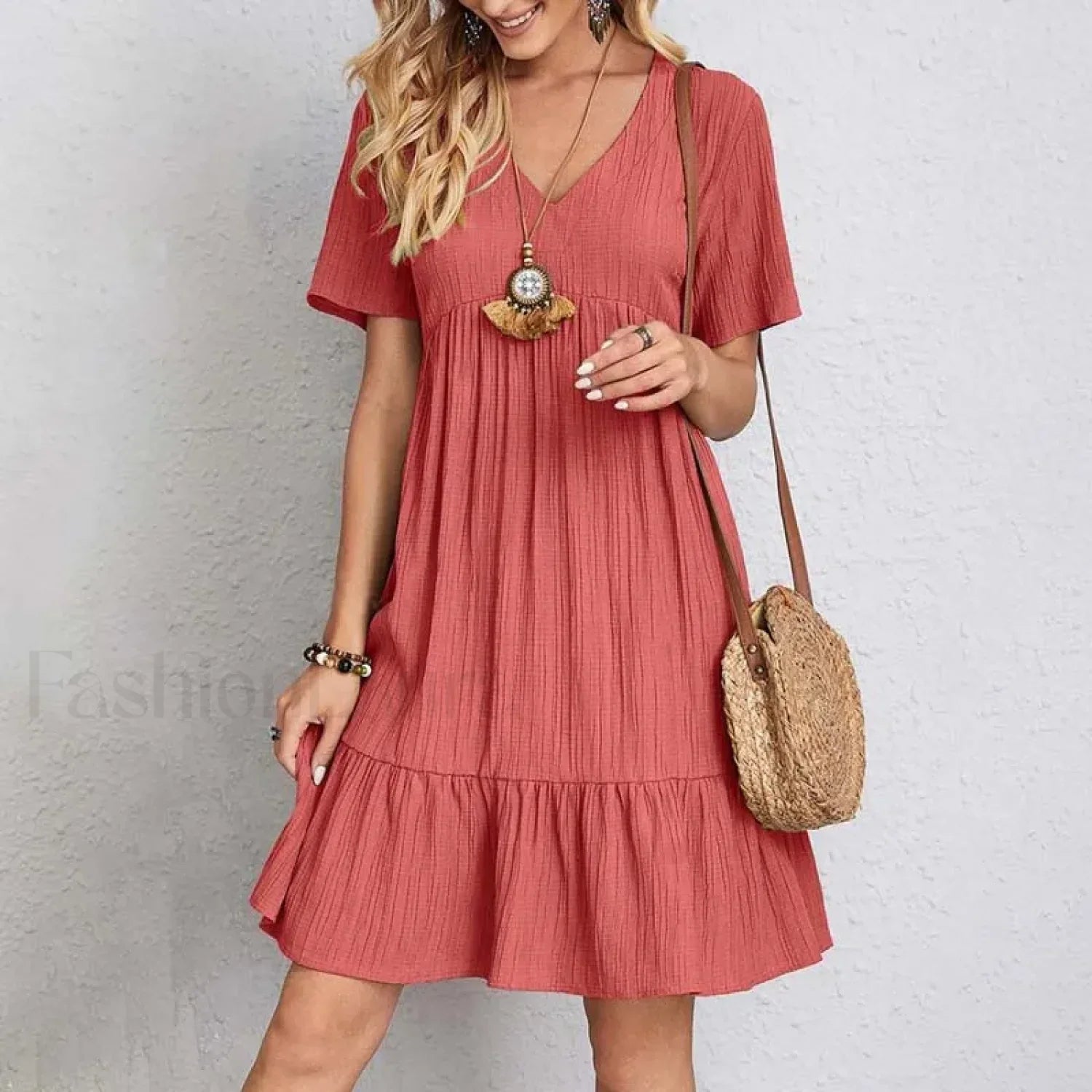 Ruffled Solid Mini Boho Dress