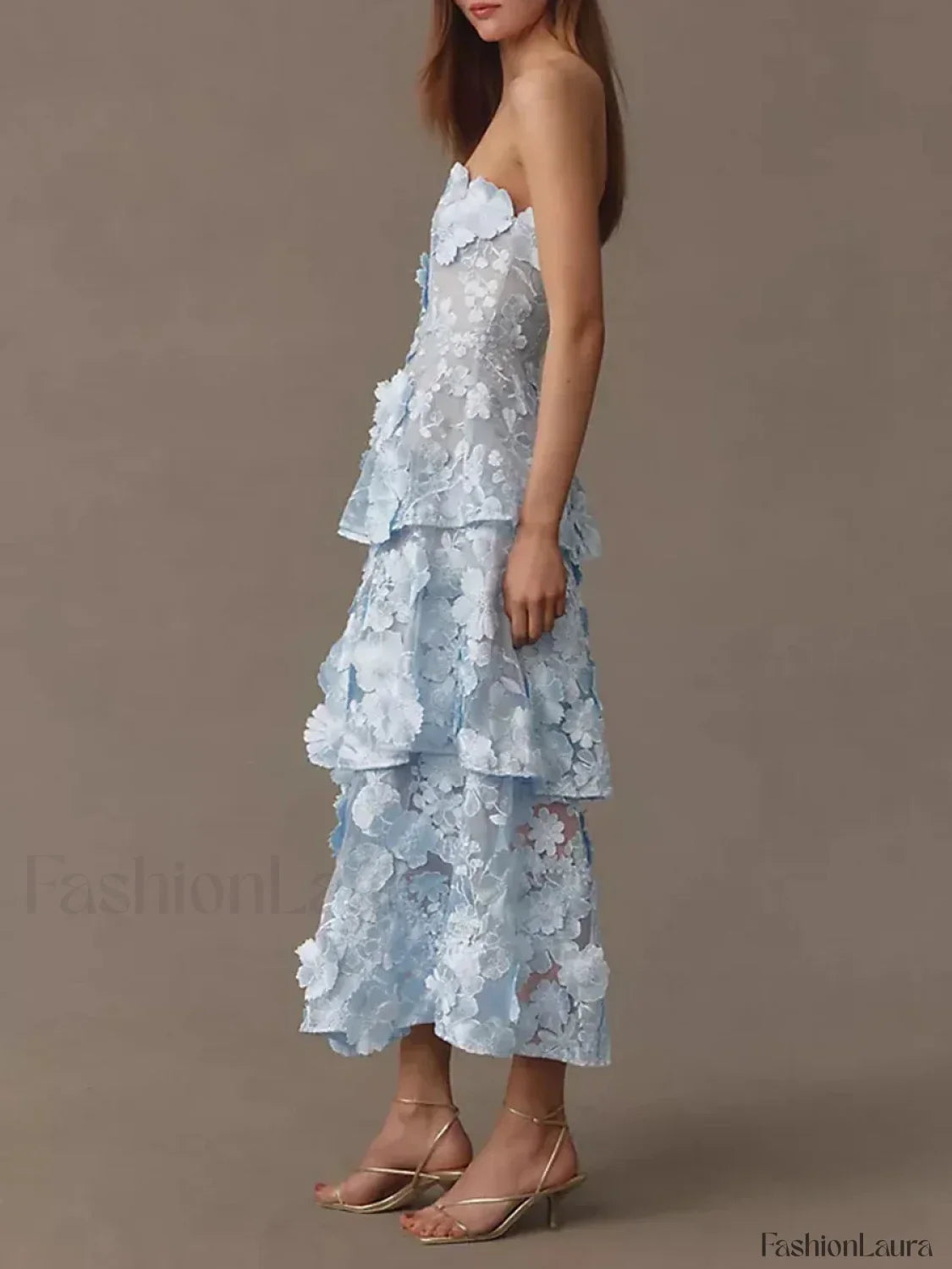 Ruffled Strapless Midi Dress
