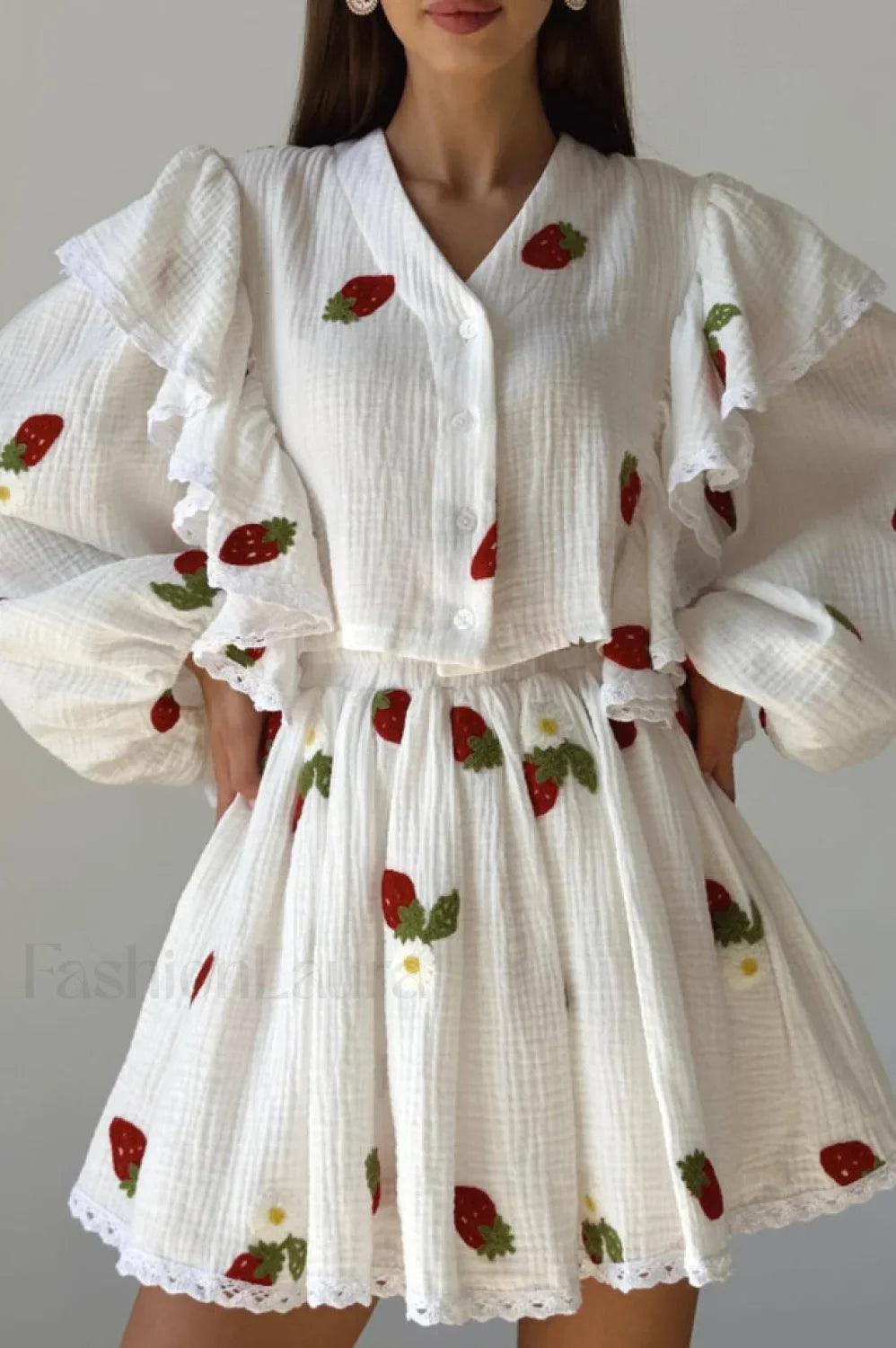 Ruffled Strawberry Stylish Print Skirt Set