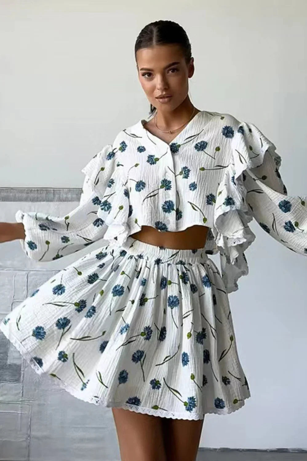 Ruffled Strawberry Stylish Print Skirt Set S / 4#