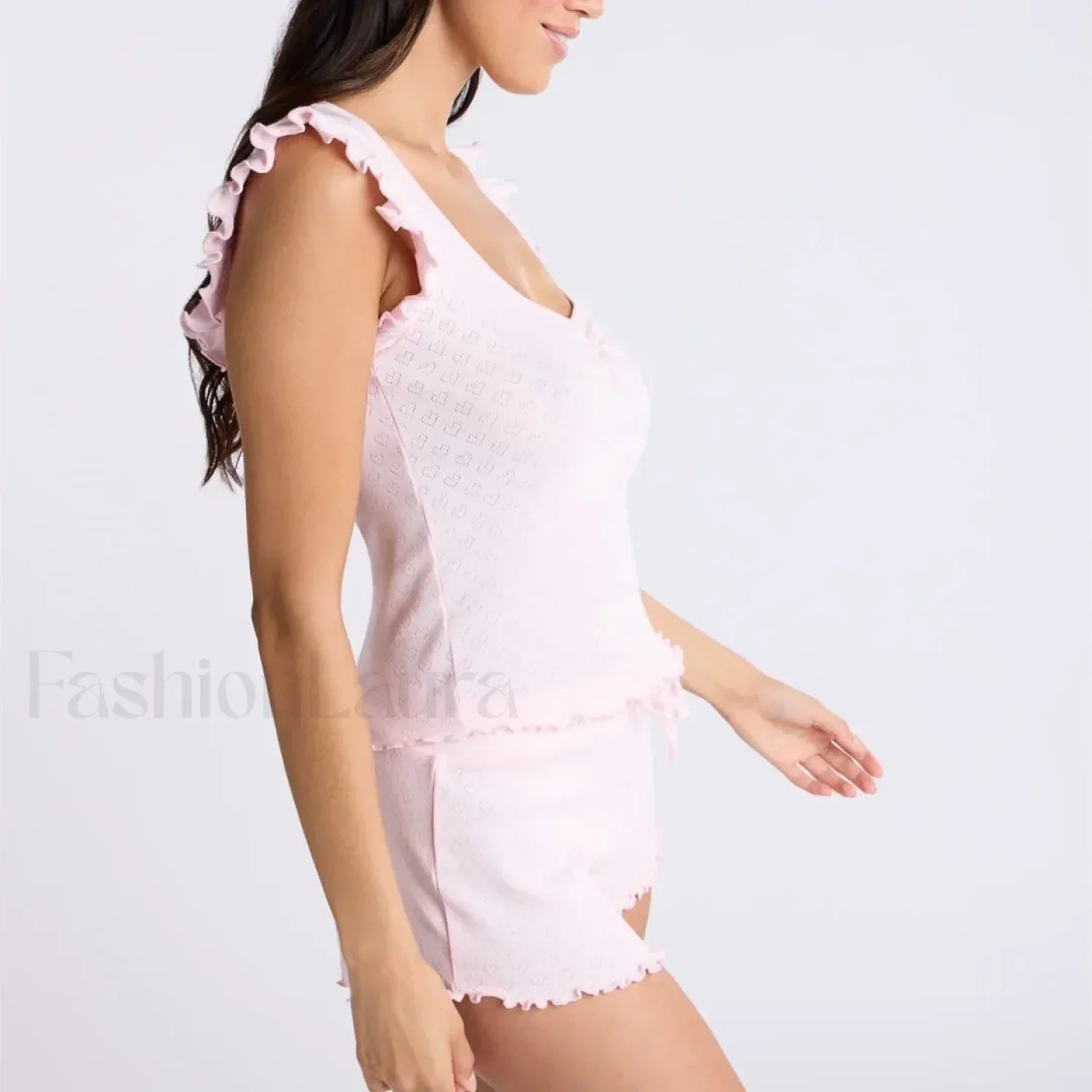 Ruffles Button Front Tank Top Shorts Two Piece Set