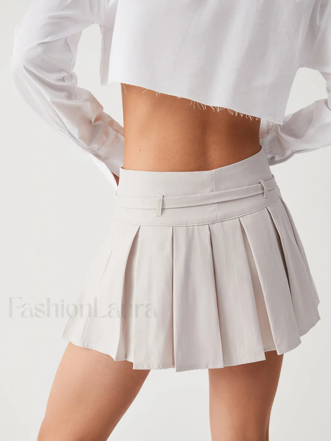 Runway Belted Graceful Pleat Mini Skirt