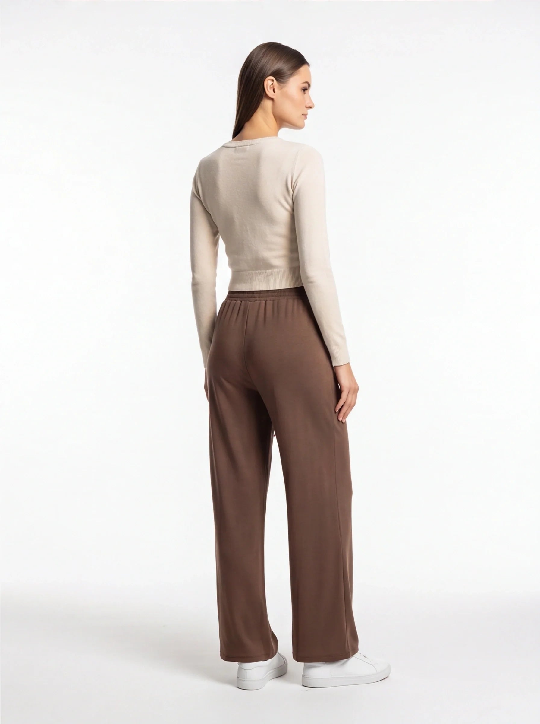 Wide Leg Pants Elastic Waist Polyester Elastane