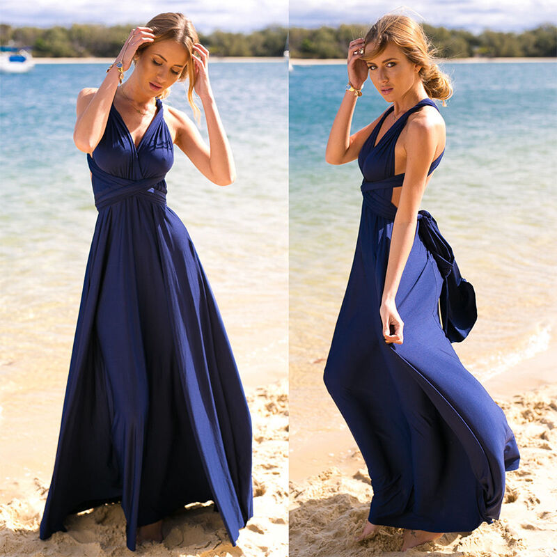 Convertible Infinity Wrap Halter Neck Open Back High Split Maxi Dress