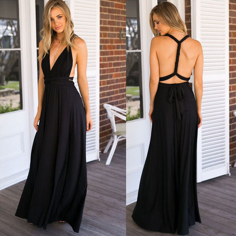 Convertible Infinity Wrap Halter Neck Open Back High Split Maxi Dress