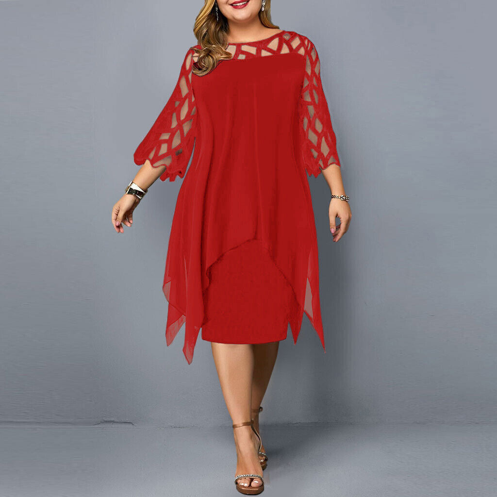 Round Neck Lace Sleeve Chiffon Overlay Midi Dress 6