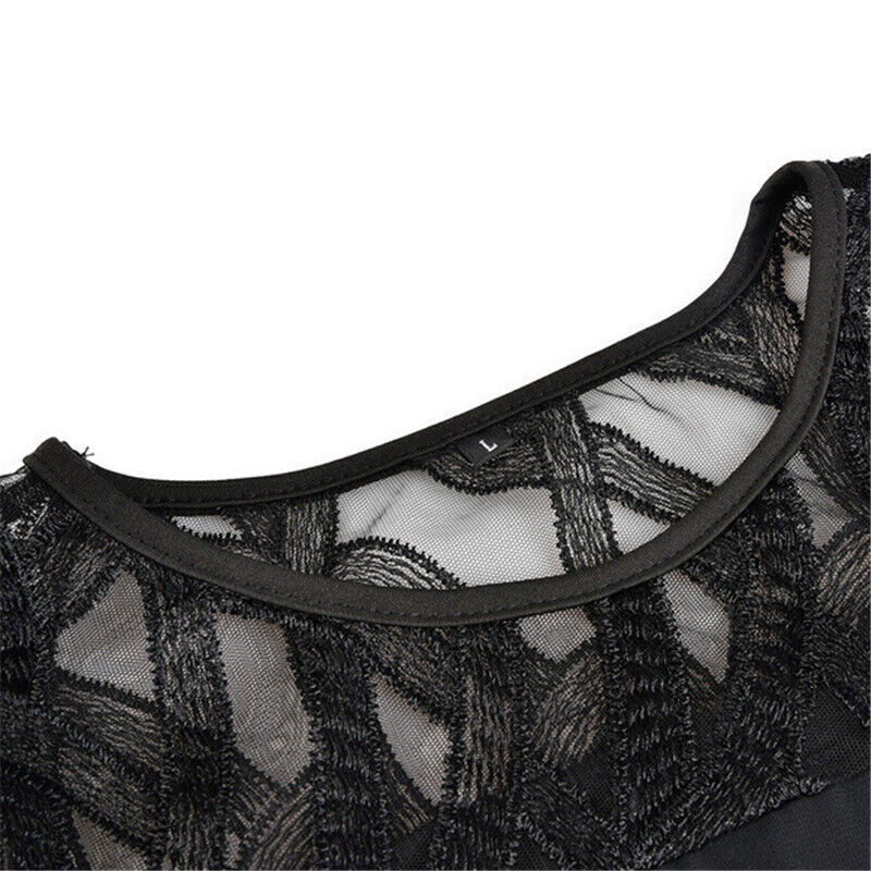 Round Neck Lace Sleeve Chiffon Overlay Midi Dress 10