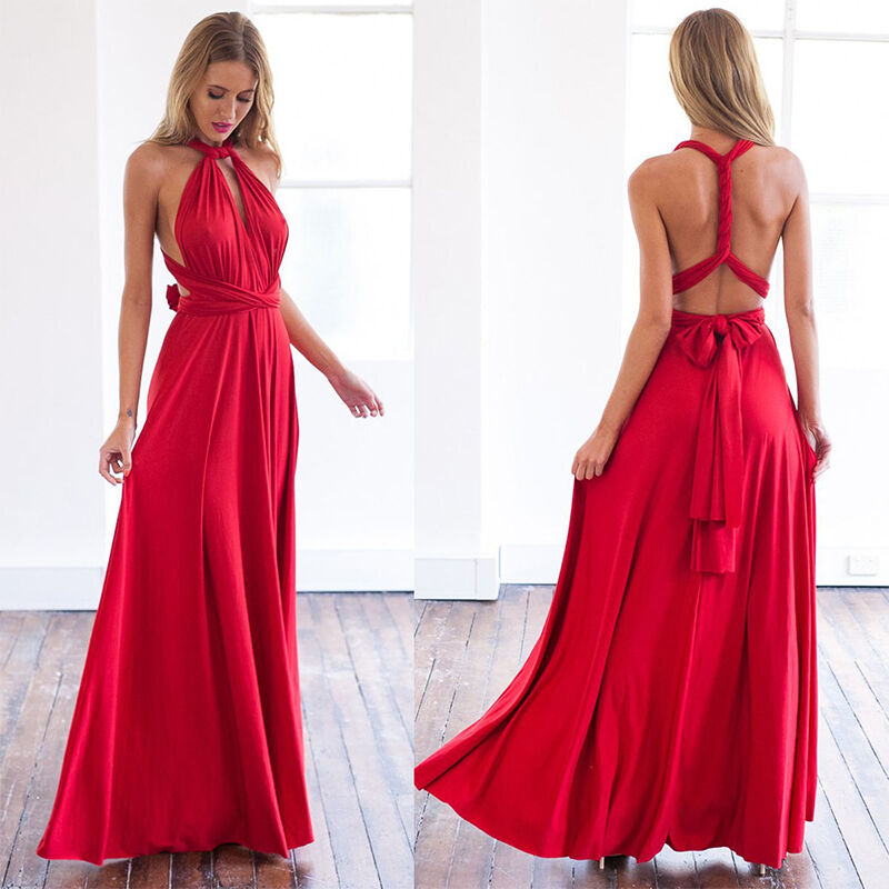 Convertible Infinity Wrap Halter Neck Open Back High Split Maxi Dress