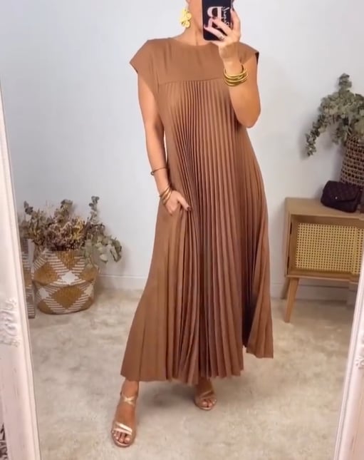 Harriet Chic Pleated Cotton Dress for Women Soft Comfortable Fit