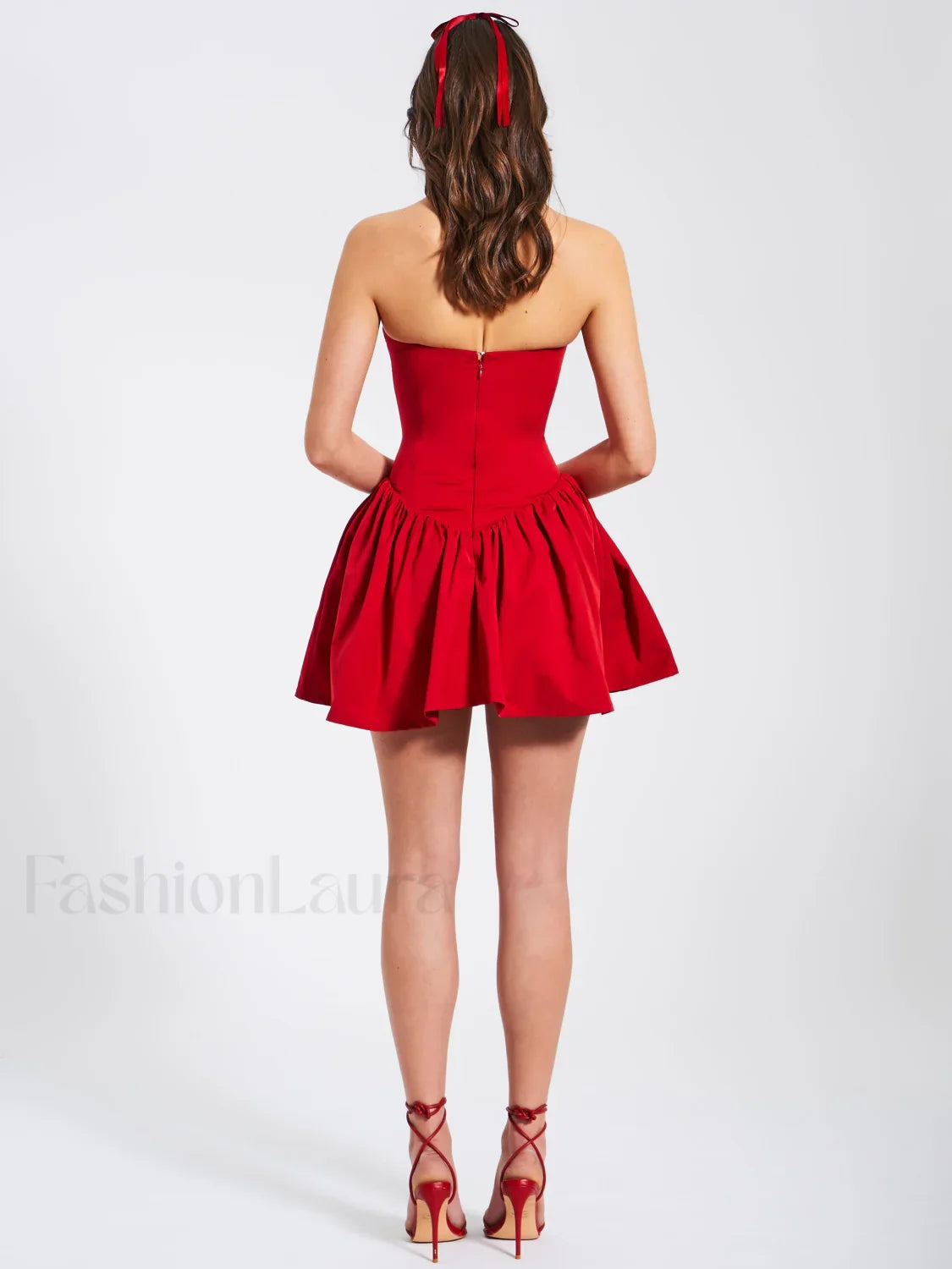 Sacha Red Lace Drop Graceful Waist Corset Puffy Mini Dress