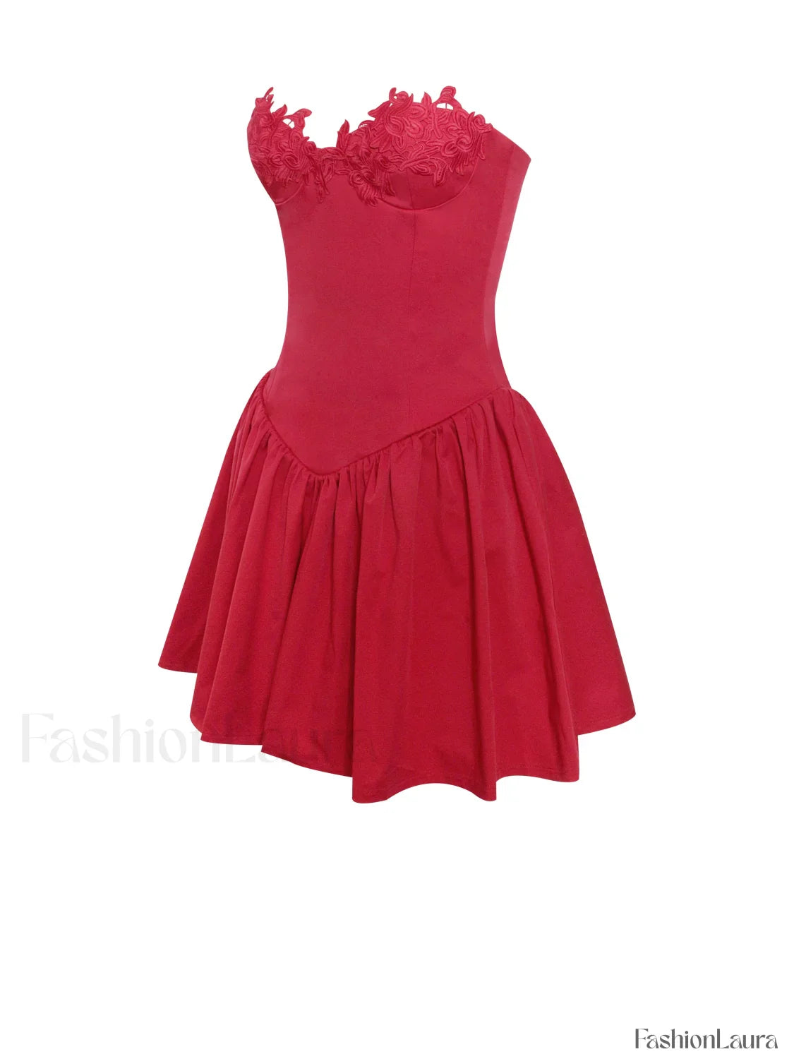 Sacha Red Lace Drop Graceful Waist Corset Puffy Mini Dress