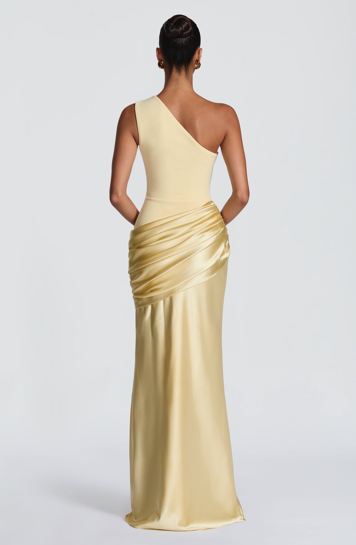 Satin One Shoulder Draped Hip Mermaid Maxi Gown 2