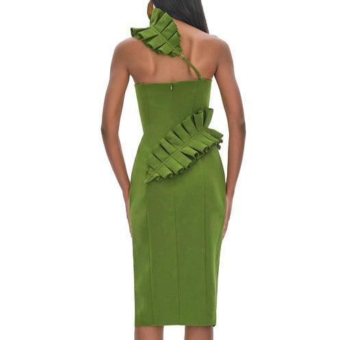 Saige Pleated Design Slit Hem Dress