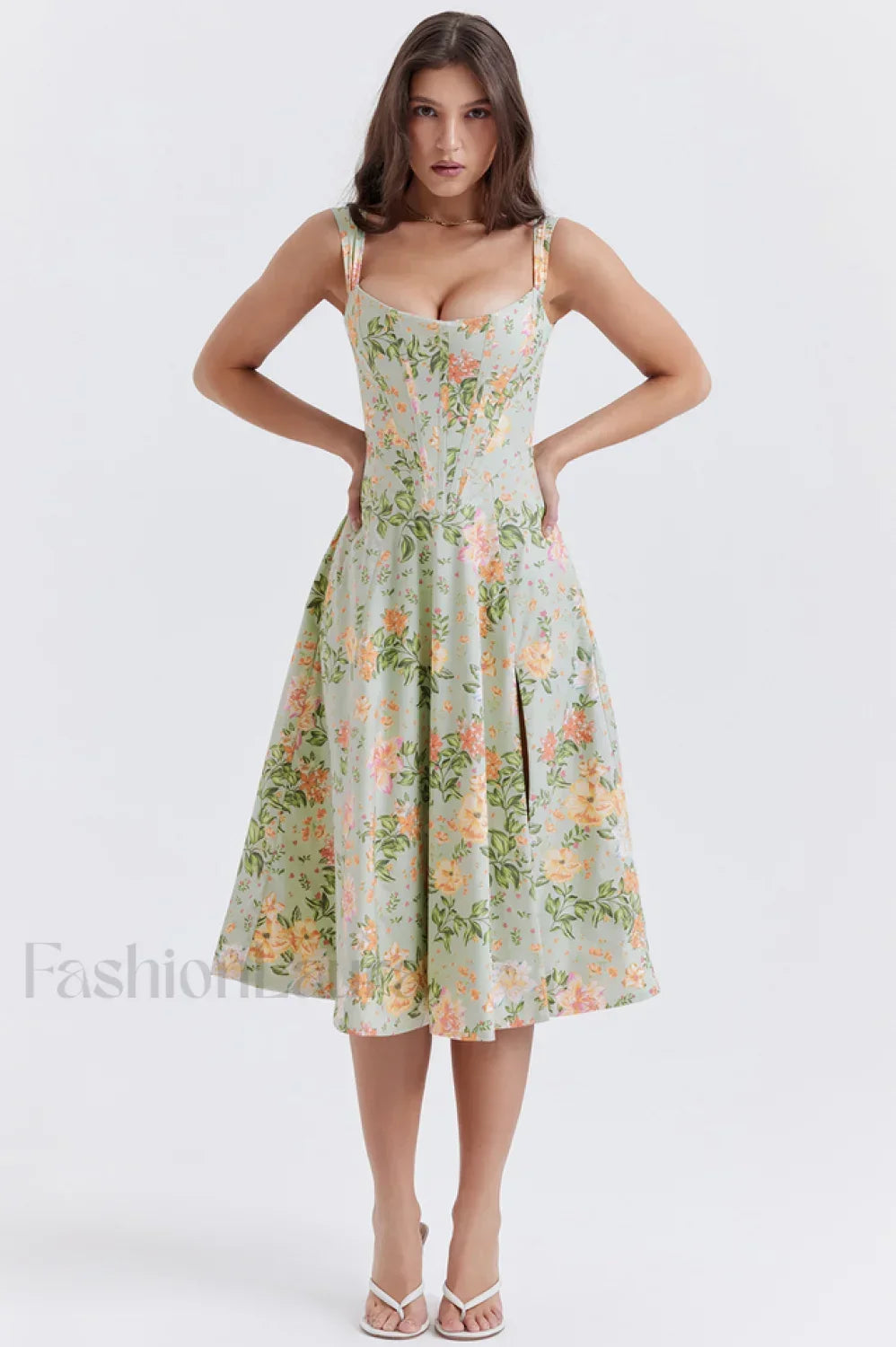 Saira Floral Stylish Print Midi Sundress XS / Pale Jade