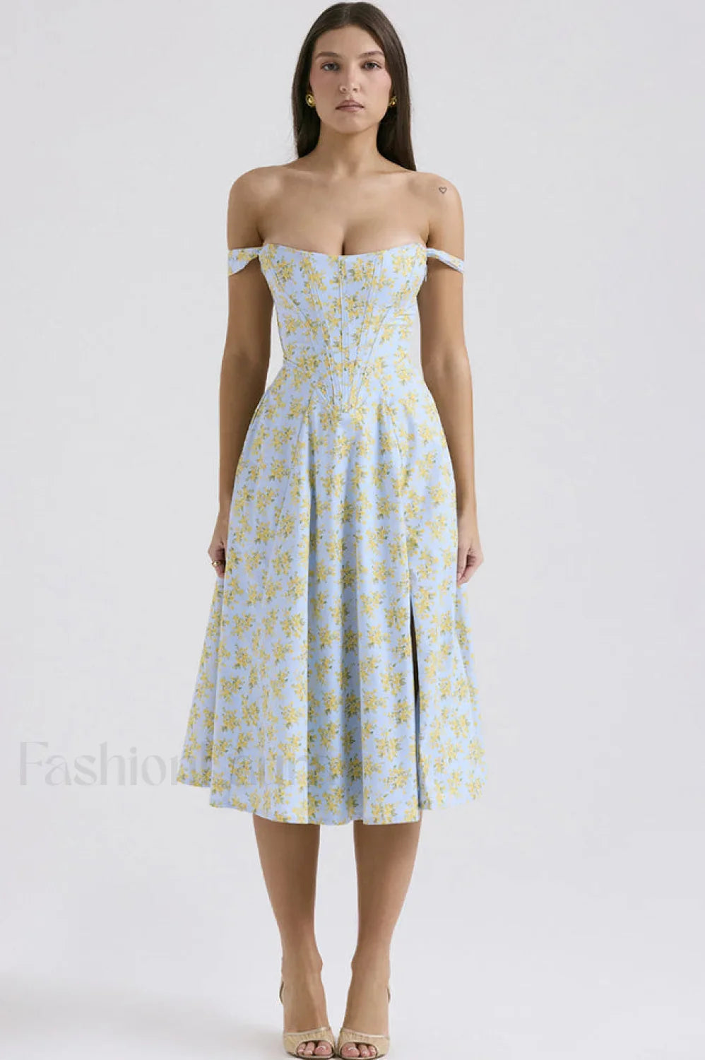 Saira Floral Stylish Print Midi Sundress XS / Soft Blue
