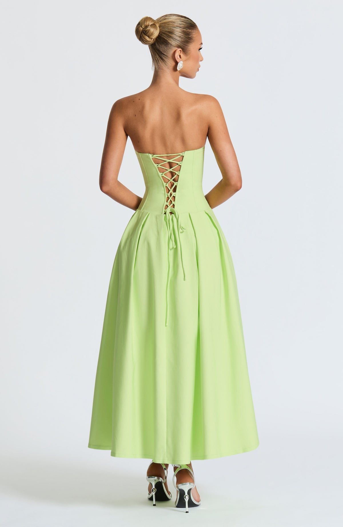 Strapless Sweetheart Corset Bodice Drop Waist Full Skirt Midi Dress 2