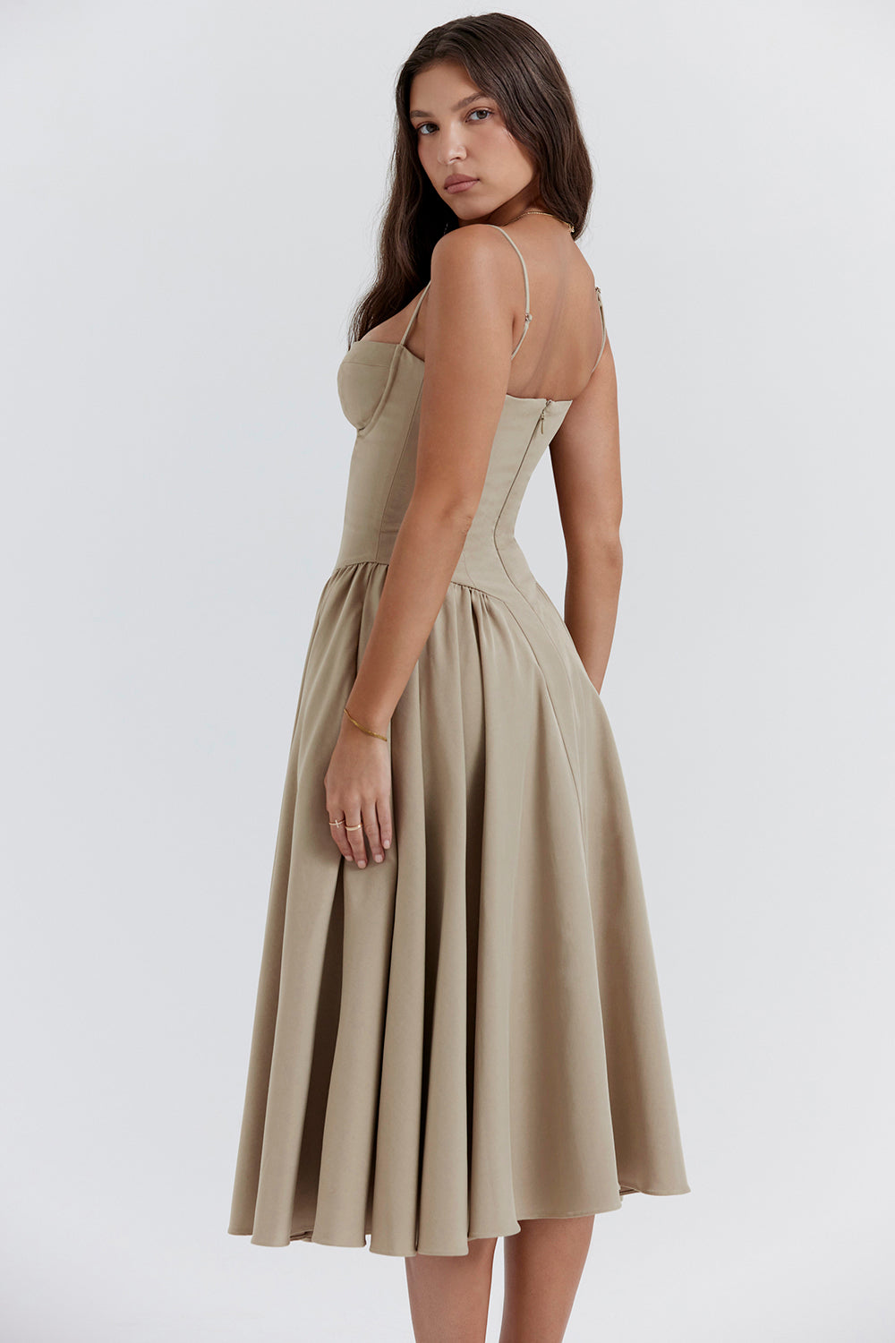 Corset Bodice Strappy Fit and Flare Midi Dress