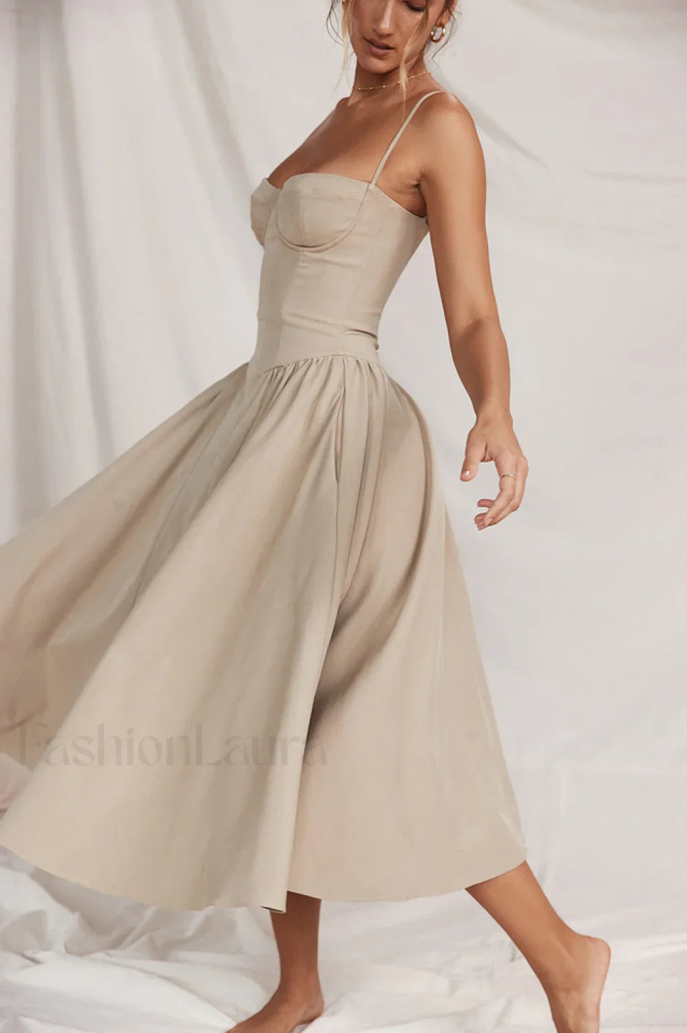 Samaria Taupe Stylish Corset Sun Dress