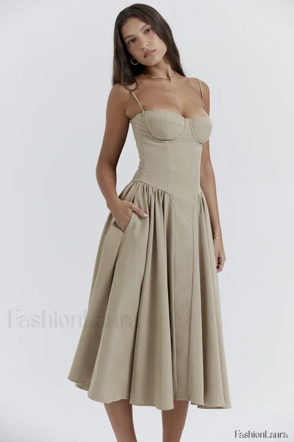 Samaria Taupe Stylish Corset Sun Dress