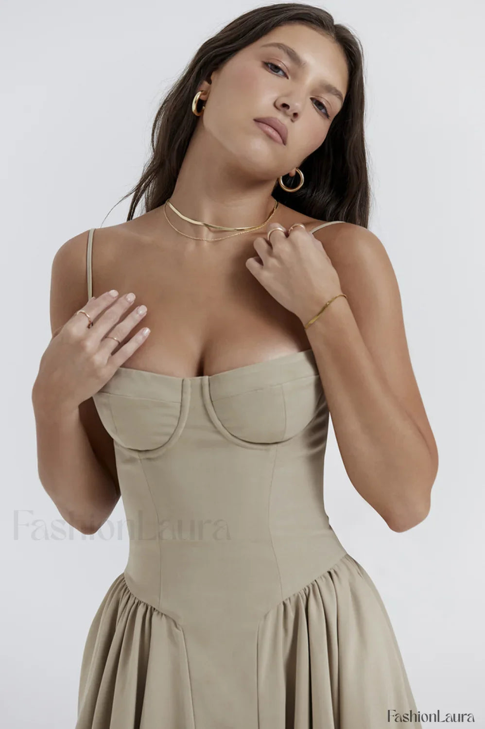 Samaria Taupe Stylish Corset Sun Dress