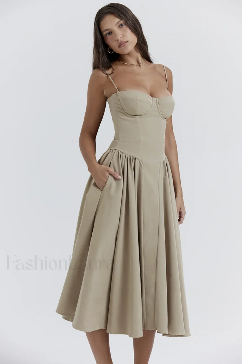 Samaria Taupe Stylish Corset Sun Dress