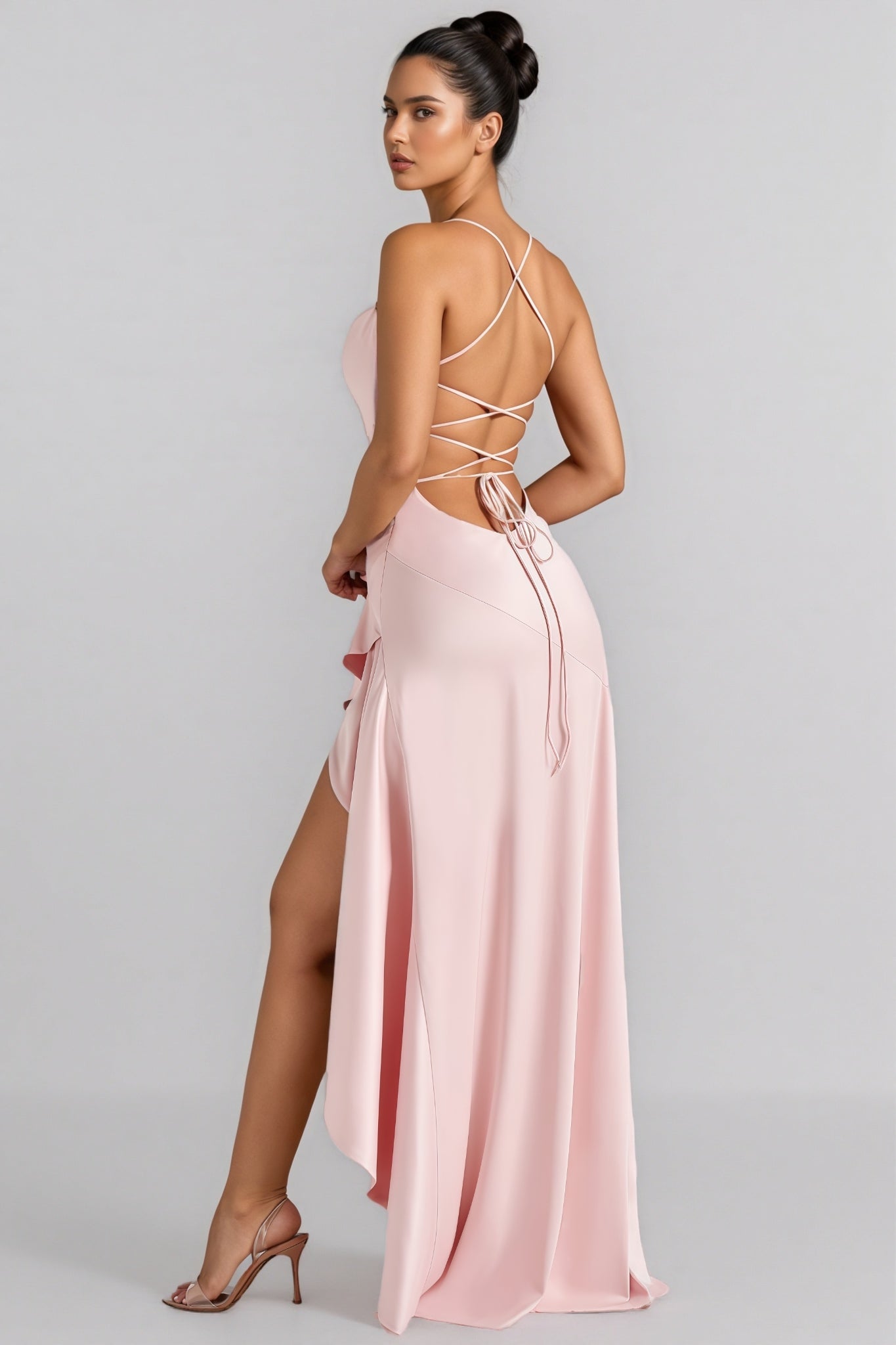 Kijin Pink Ruffled Satin Strapless Maxi Dress - View 3