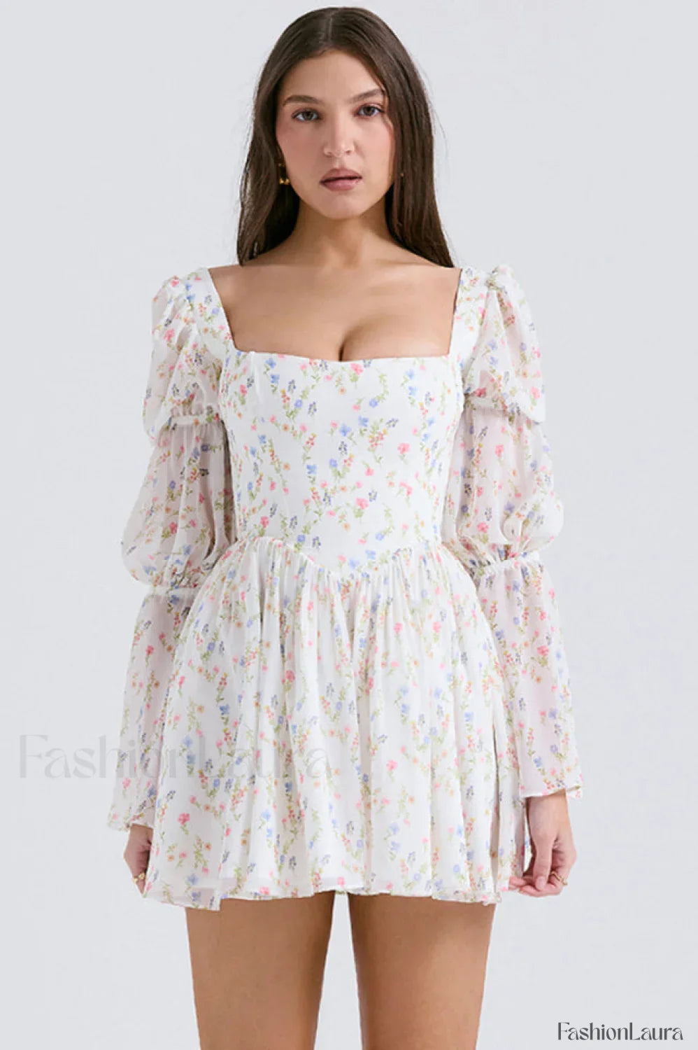 Sancia Printed Puff Charming Sleeve Mini Dress