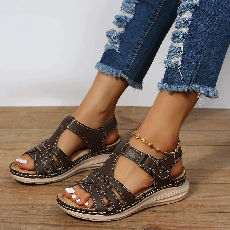 Open Toe Strappy Cut Out Wedge Sandals