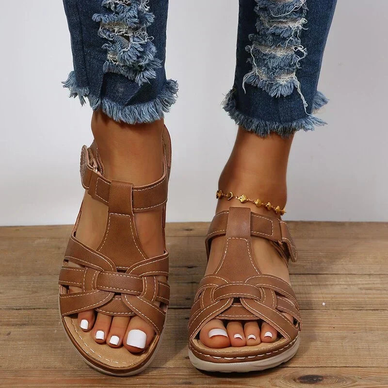Open Toe Strappy Cut Out Wedge Sandals