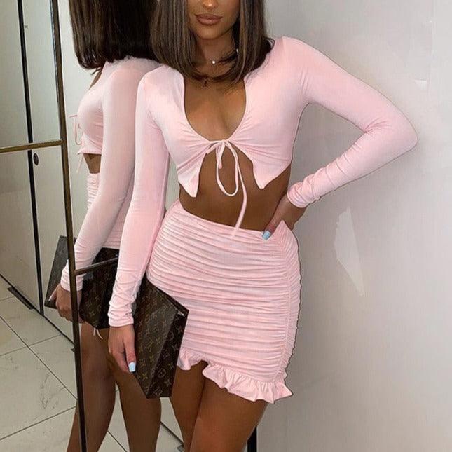 Sandra Crop Top & Ruffle Hem Mini Skirt Set