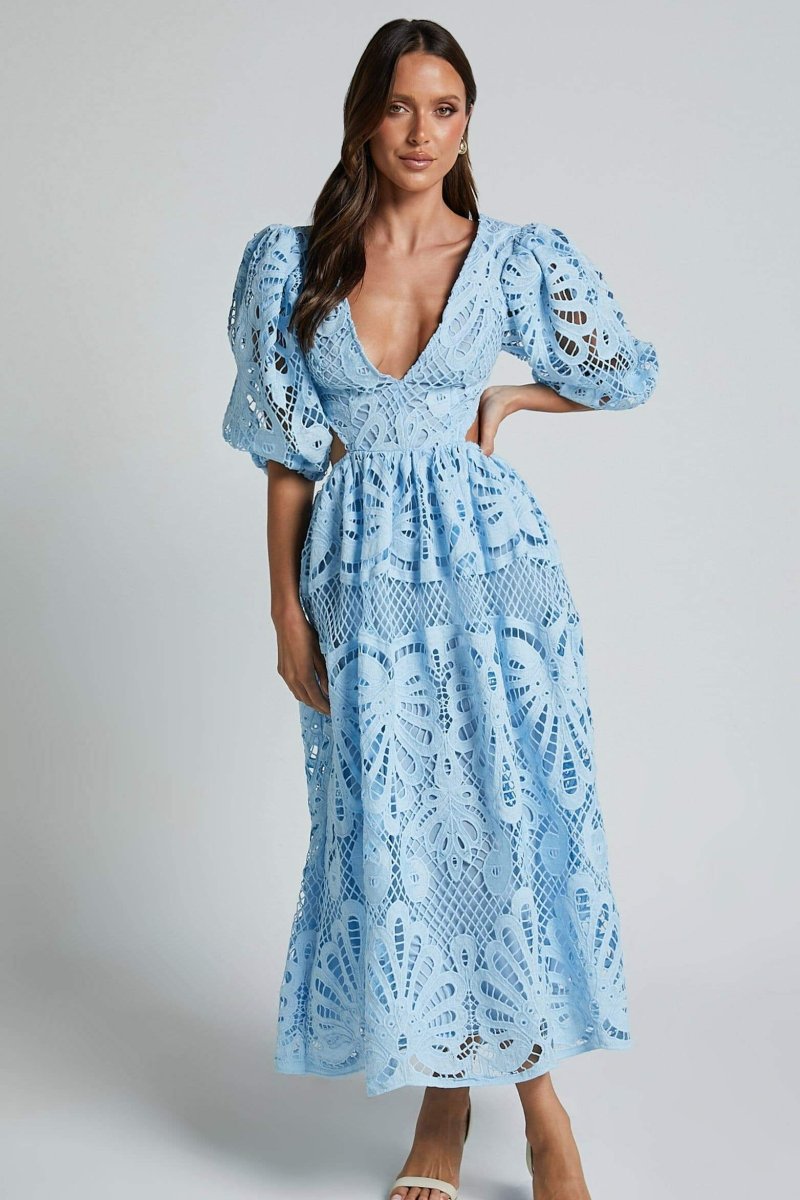 Sandra Embroidered Lace Cut-out Midi Dress - View 12