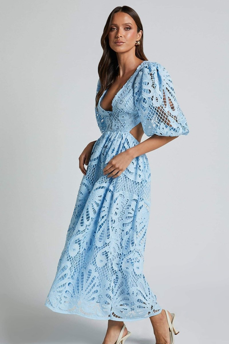 Sandra Embroidered Lace Cut-out Midi Dress - View 14