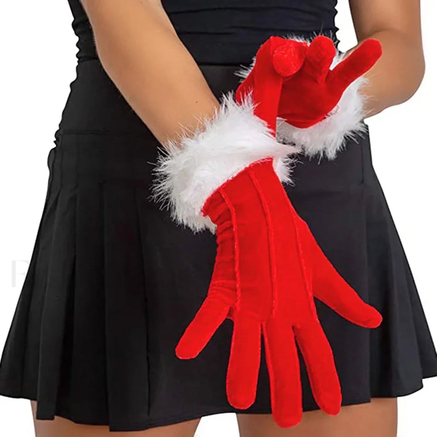 Santa Claus Festive White Fur Short Red Full Finger Fancy Dress Party Christmas Glove
