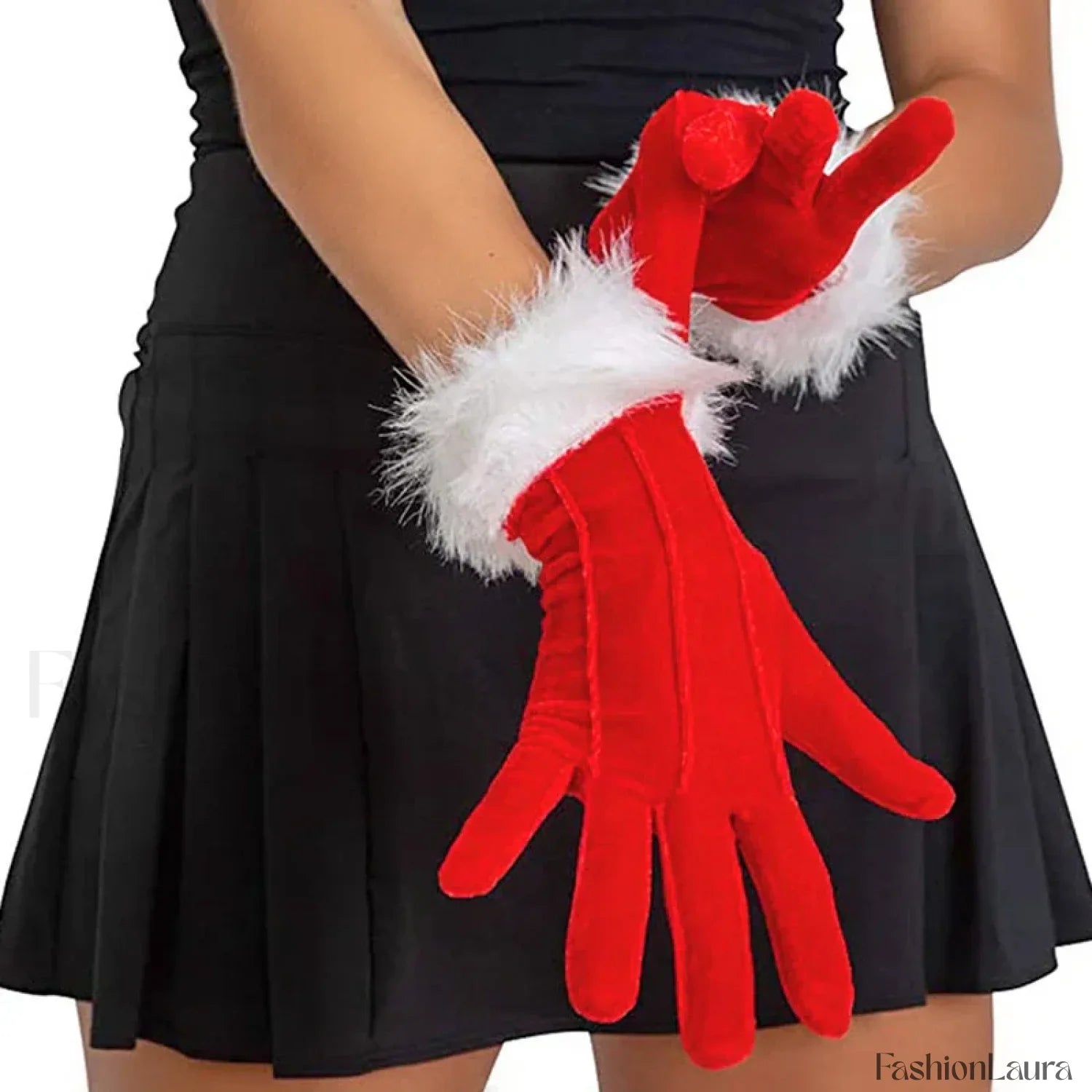 Santa Claus Festive White Fur Short Red Full Finger Fancy Dress Party Christmas Glove