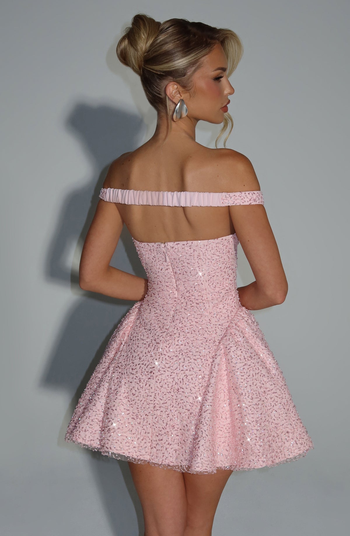 Sequin Off Shoulder Plunge Sweetheart Scarf Neck Fit and Flare Mini Dress 2