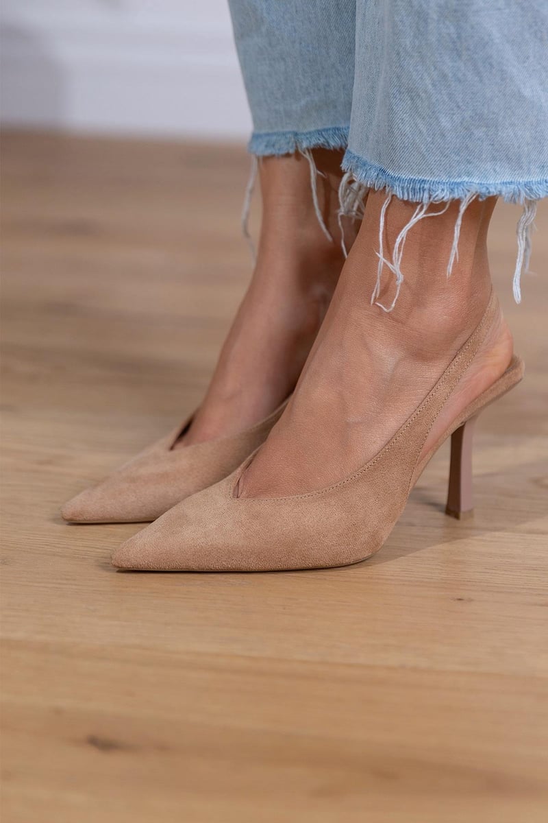 Pointed Toe Slingback Stiletto Heel Suede Look Pumps