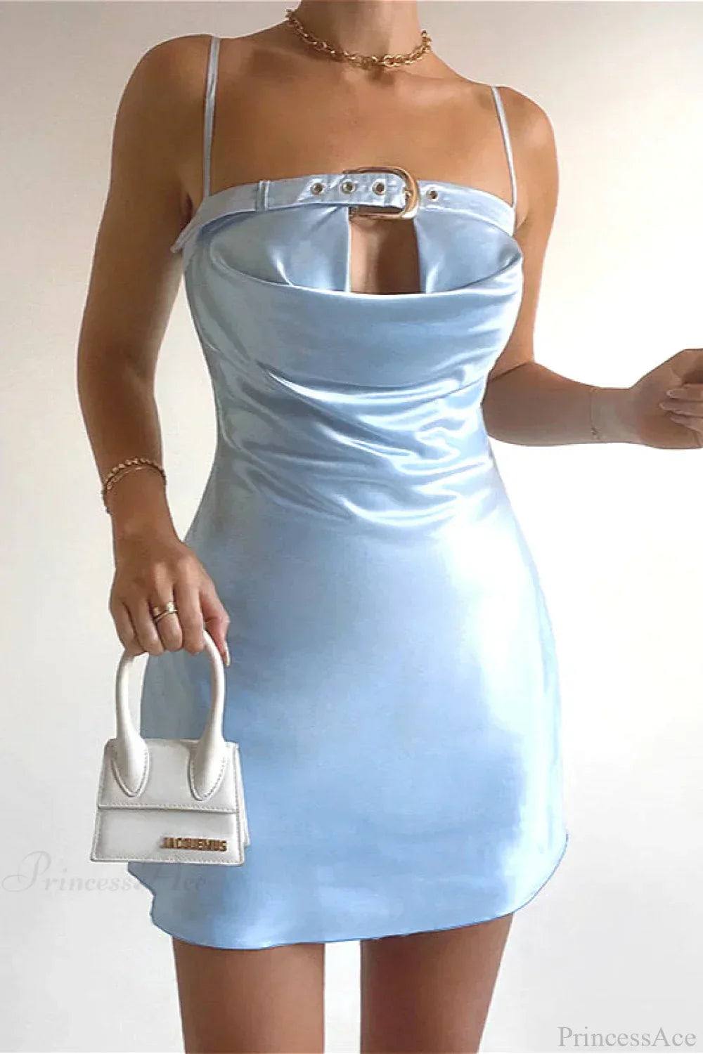 Satin Adjustable V Neck Hot Cami Mini Dress - View 3