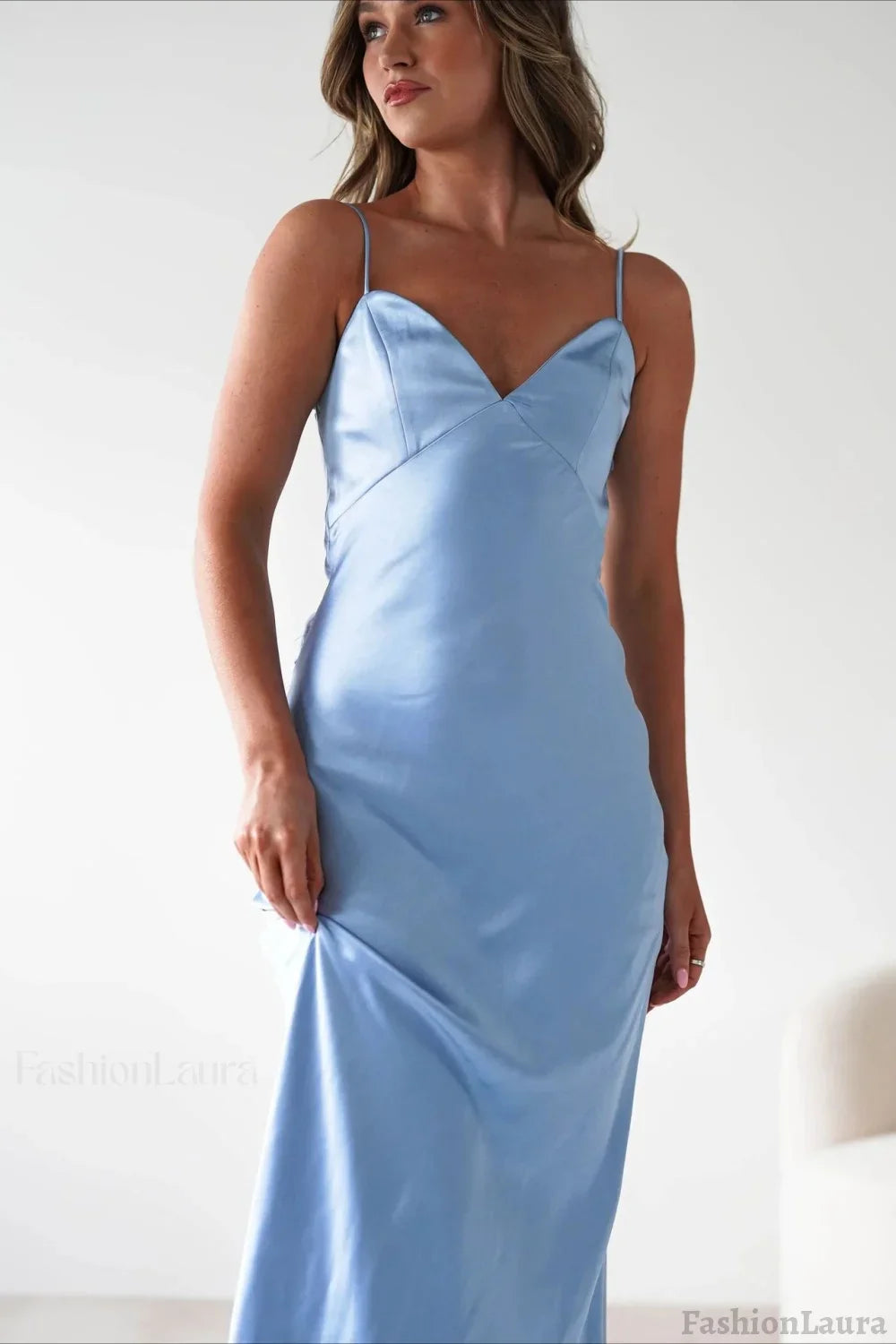 Satin Backless Tie Party Dress S / Blue
