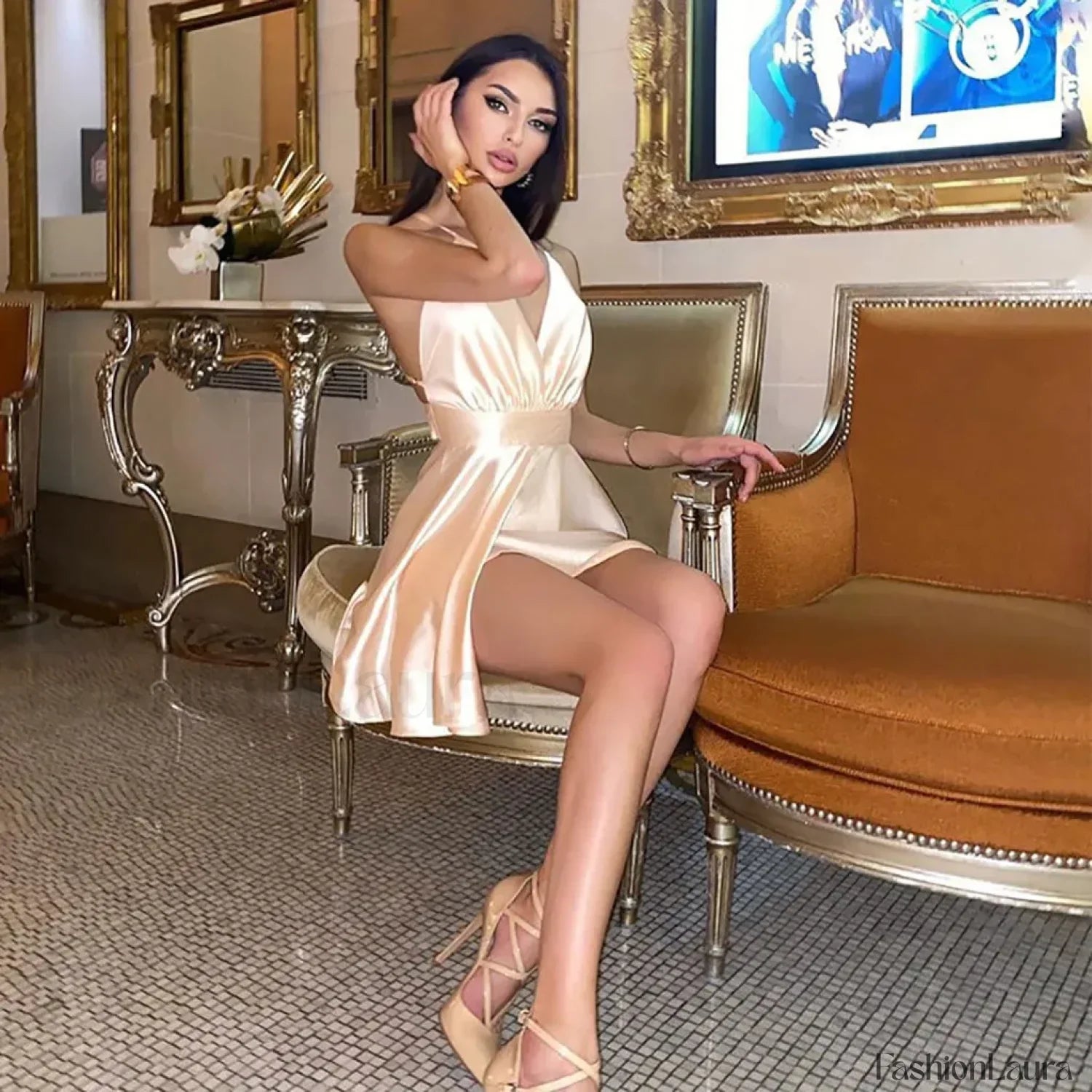 Satin Bow-Knot Cross Mini Dress