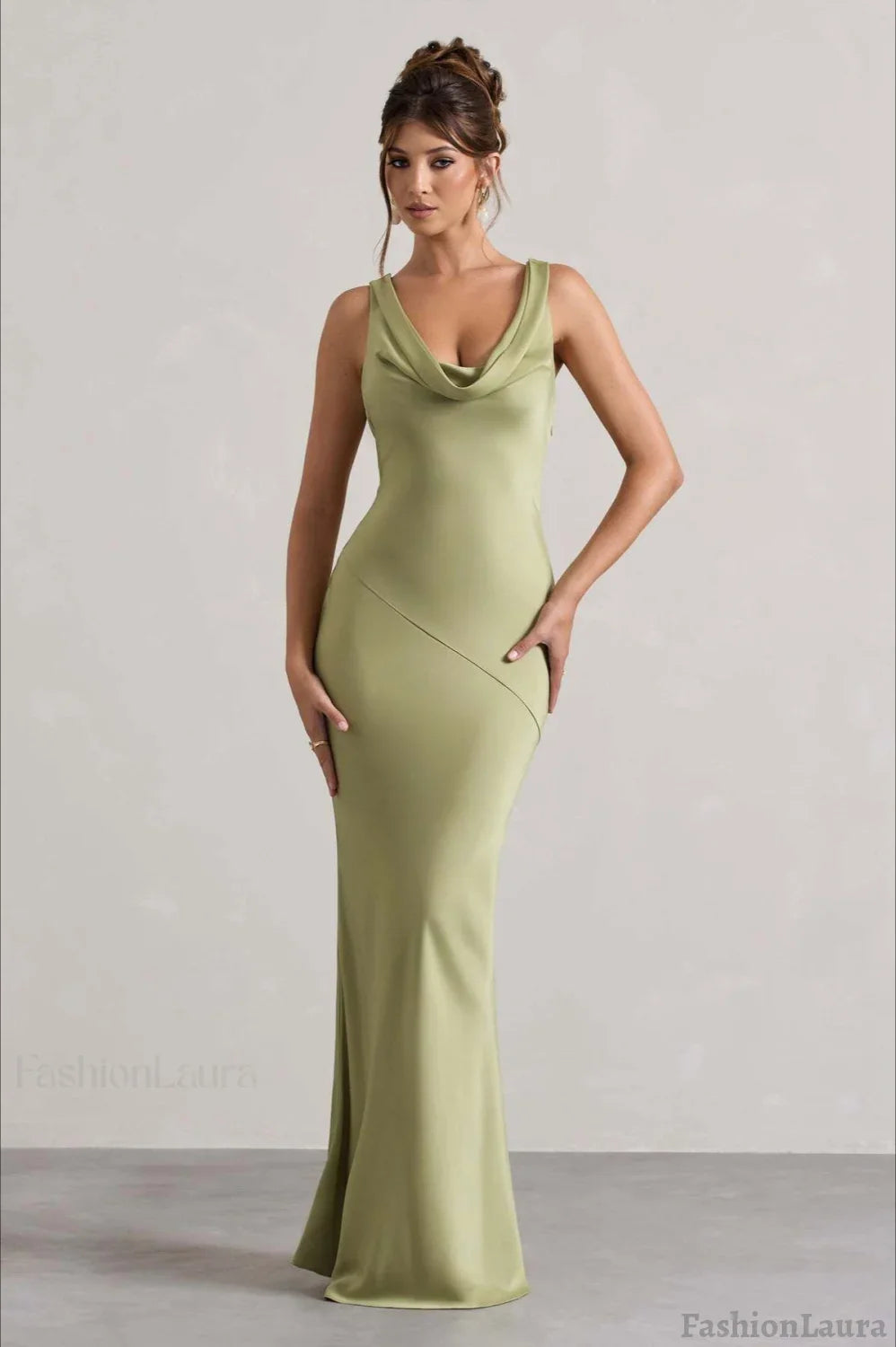 Satin Cowl Neck Fishtail Party Dress